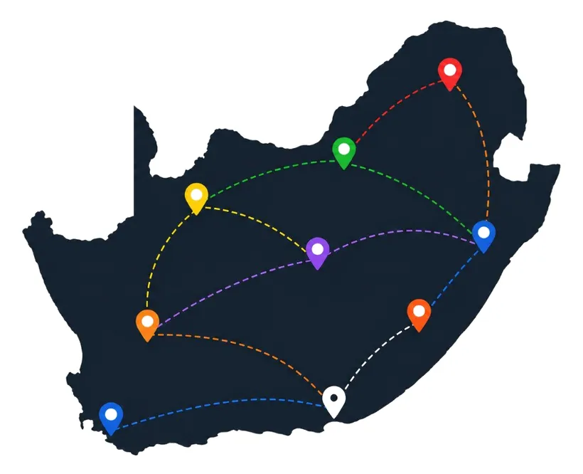 South Africa map showing local connection points